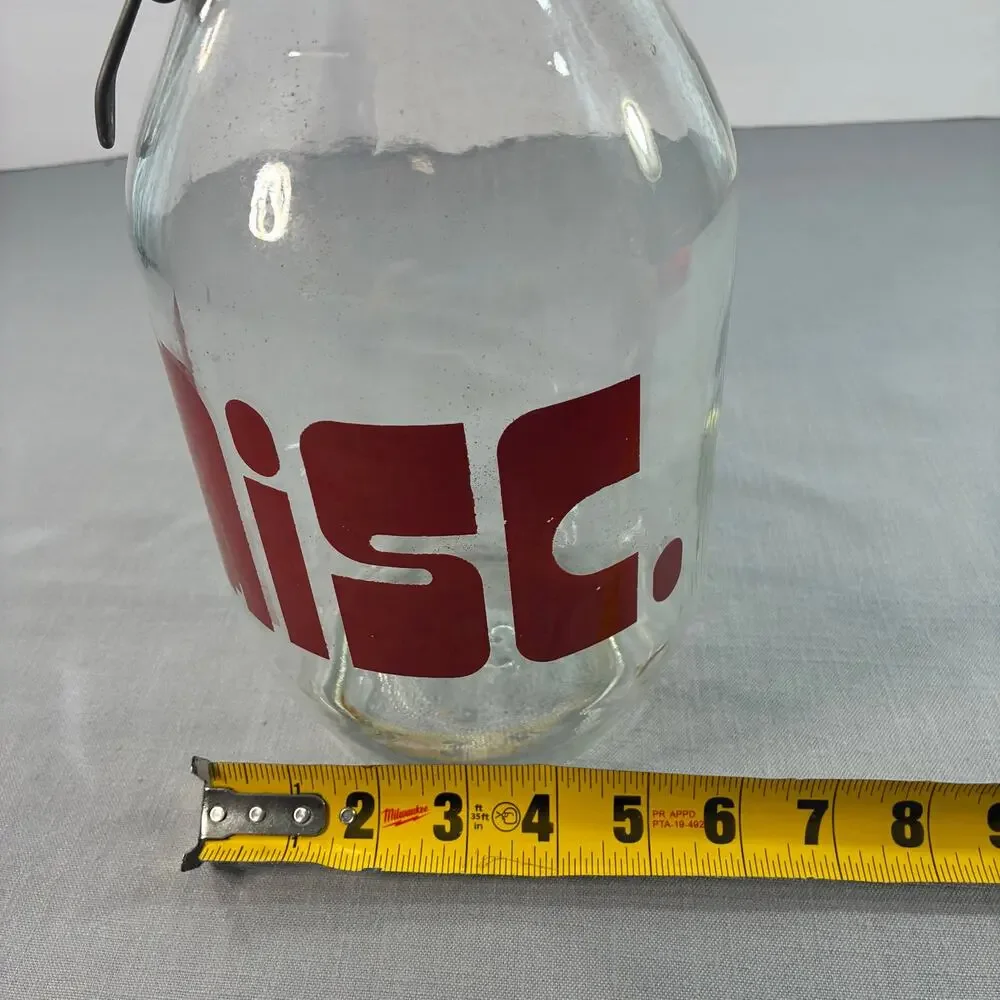 Vintage 3L Glass Storage Jar Clamp Lid Red Retro Graphic Kitchen Canister 11 In
